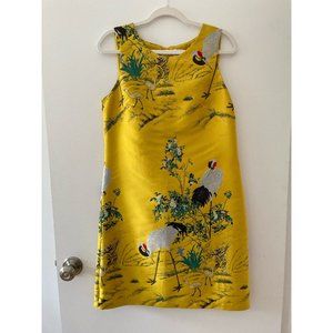 Max Studio MSSP Yellow Sandhill Crane Chinoiserie Shift Dress - Size 4 - Retro